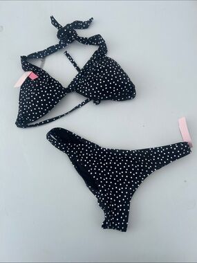 NWT Victorias Secret Black Polka Dot Bikini Set L / M